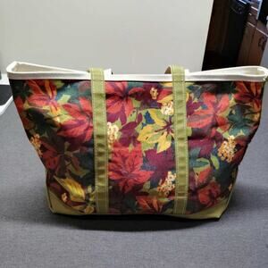 L.L.Bean Boat and Tote Bag Fall Floral Print Canvas Made in USA Large